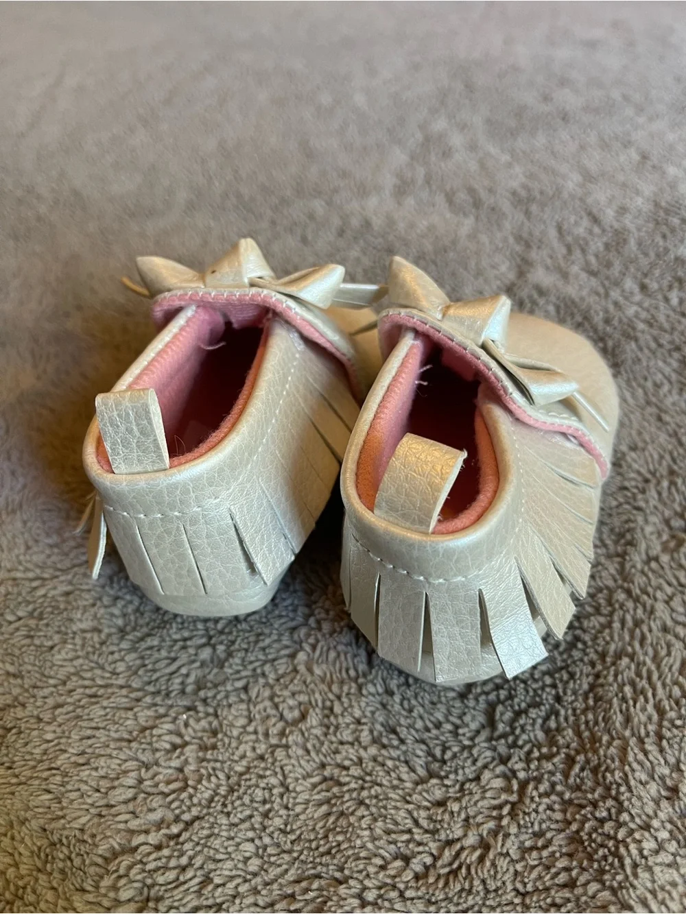 Carter's Metallic Cream Moccasins with Pink Interior and Bow Detail